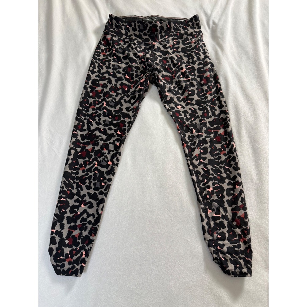 Calvin Klein Performance Leopard Print Leggings Gray Pink Small Athleisure